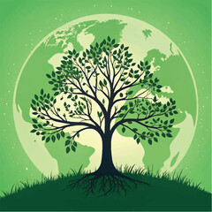 Obraz premium Tree with roots and leaves in front of the earth promoting environmental awareness