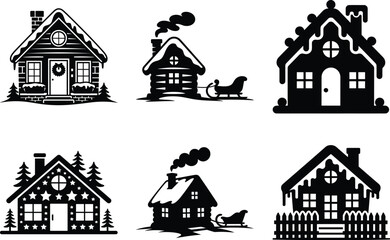 Christmas Home Silhouette &ndash; Elegant Black Winter House Vector