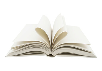 Fototapeta premium Open softcover blank book with curved pages, isolated on white background