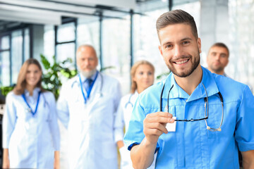 Leading doctor of the medical center with collegues.