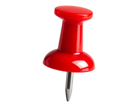 Red Push Pin Standing Upright, Front Angle, isolated on transparent background