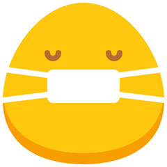 Yellow Egg Character Wearing a White Medical Face Mask With Closed Eyes and Brown Eyebrows On Transparent Background
