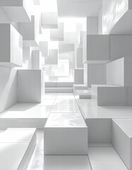 Abstract geometric architectural corridor with light and shadow play.