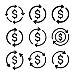 set of outline icons money cycle vector on a white background
set of 9 line icons, vector, on a white background