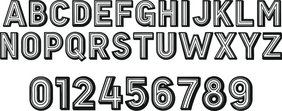 black and white alphabet and numbers vector, bold typography illustration for posters, headlines, and custom logos that make an impactful modern statement