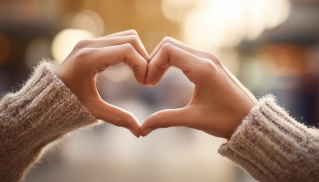 Friendship Day: Heart-Shaped Hands On Blurred Background To Celebrate International Day Of Friendship With A Message Of Love And Unity. - Powered by Adobe