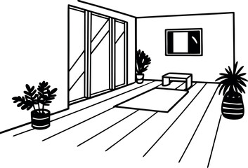 Indoor Solace A Serene Scene of Interior Design and Natural Elements Creating Tranquility in a Modern Home Setting with Wood Accents and Lush Greenery