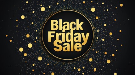 Elegant black friday sale design with golden glitter and confetti on a dark background, perfect for promotions