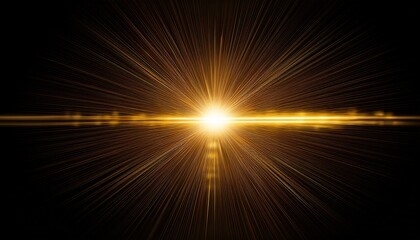 Obraz premium Bright Golden Horizontal Lens Flare Effect With A Glowing Center On A Black Background
