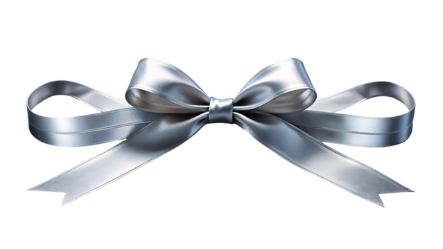 Elegant Silver Ribbon Bow isolated on Black Background for Christmas and Celebratory Gifts