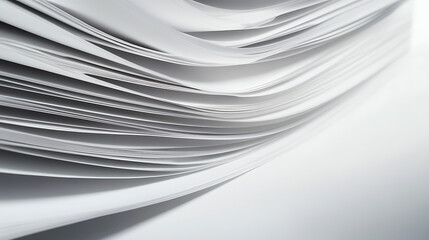 Sheets of Paper: A stack of papers layered to create dynamic visual flow of crisp white surfaces and subtle shadows. Purity and organization.