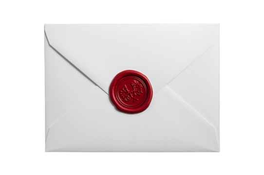 Elegant White Envelope Sealed with a Vibrant Red Wax Seal on a Black Background Offering a Sense of Secrecy and Anticipation