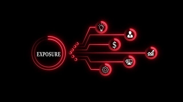 Technology concept with glowing neon circuit icons representing innovation, data flow, connectivity, and process optimization on a black background.