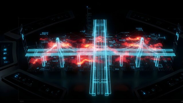 Holographic Bridge and City Wireframe Projection with Big Data HUD

 - Powered by Adobe