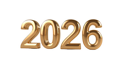 Golden metallic 2026 new year render on black background for celebrations and future forecasts 3D rendering