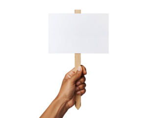 Hand holding blank sign on black background for protesting or advertising with clear space to add your message