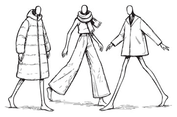 Obraz premium Sketch. Abstract cartoon Fashion Girls without boots