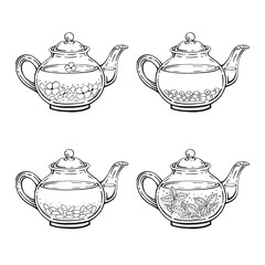 Set with teapot. Tea. Hand drawn vector illustration.