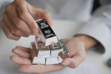 Silver Trading Businessman invest in trading silver price rising.