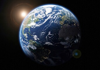 Stunning view of planet earth from space with sun shining brightly