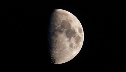 Half Moon Reaching Its Peak And Illuminated, The Shadowy Curve Now Fully Visible In The Night Sky, A Stunning Celestial Sight.