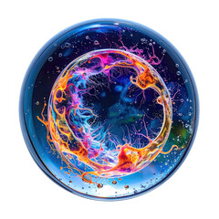 Vibrant abstract energy sphere with intricate colorful patterns and glowing light, isolated on white.