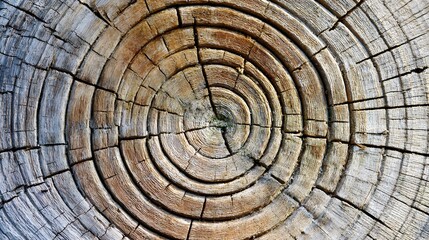Fototapeta premium Extreme close-up of concentric growth rings on an ancient ginkgo tree stump.