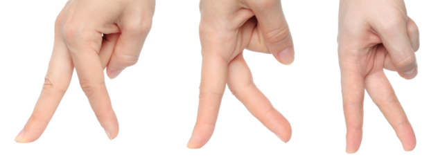 Set of hand gestures with walking fingers, isolated on transparent background