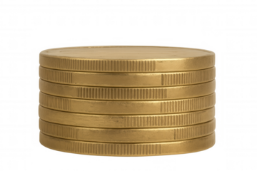 Stack of gold coins representing wealth, investment, and financial savings on a transparent background