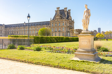 Statue of Diane in Tuileries gardens and Louvre palace, Paris, France