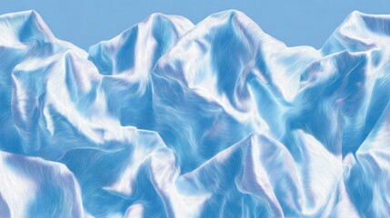 Fototapeta premium Digital illustration of a mountain range. the mountains are covered in a light blue fabric with wavy lines that create a wave-like pattern.