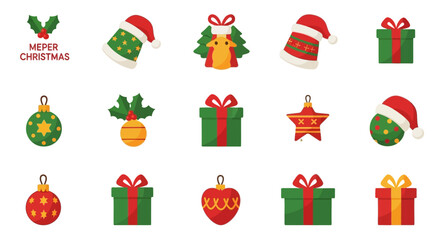 Holiday Icons Festive Christmas Ornaments, Gifts, and Santa Hat Emoji for Season's Greetings
