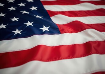 A red and white American flag with stars. The flag is waving in the wind. The flag is a symbol of the United States and represents freedom and patriotism
