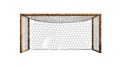 Old goal post and net, slightly angled