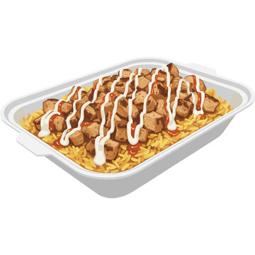 Chicken Over Rice on Square Plate Vector Icon with Transparent Background
