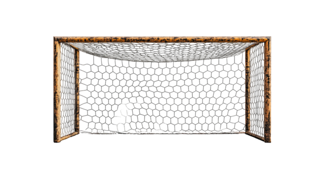 Old goal post and net, slightly angled