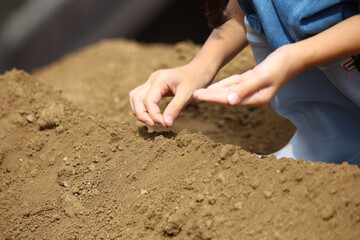 	野菜の種を植える子供たち