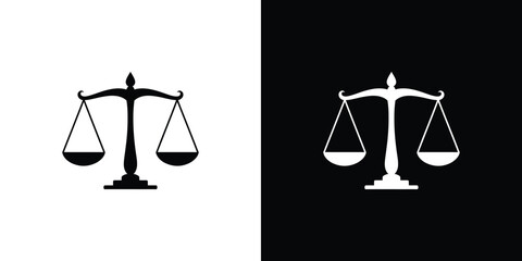Contrasting Justice Scale Icon, Balance Symbol Against White and Black Backgrounds