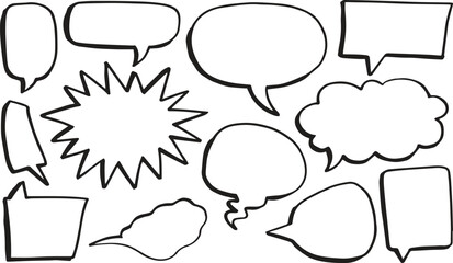 Fototapeta premium Collection of Hand-Drawn Speech Bubbles and Dialogue for Comic Strips, Social Media, and Web Design, Offering Various Shapes and Styles for Creative Communication
