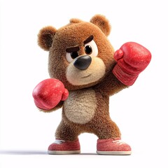Cartoon Bear in Boxing Gloves Ready to Play on White Background