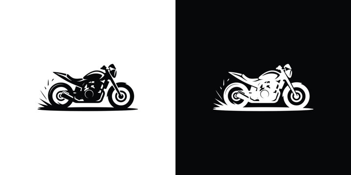 Motorcycle Silhouette with Skid Marks on White and Black Background