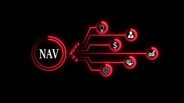 Technology concept with glowing neon circuit icons representing innovation, data flow, connectivity, and process optimization on a black background.