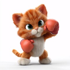 Cute Cartoon Cat in Boxing Gloves on White Background for Playful Design