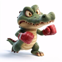 Playful 3D Cartoon Crocodile Character in Boxing Gloves on White Background