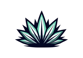 Abstract graphic leaf design in teal and white on black background