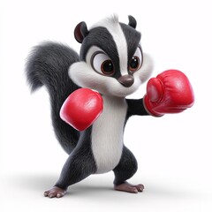 Cartoon Skunk in Boxing Gloves Ready for Playful Action on White Background