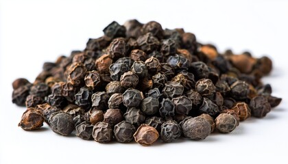 Fototapeta premium White Background With Black Pepper Flakes Scattered Across - Aesthetic Composition Of Dried Black Pepper Spread Out On A White Surface.