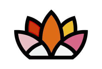 Fototapeta premium Abstract floral emblem on black background colorful geometric design