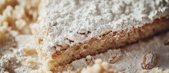 Closeup of Almond Cake with Powdered Sugar