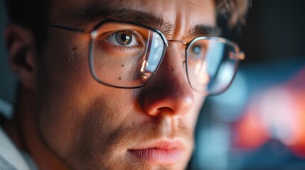 Close-up of a thoughtful person wearing glasses